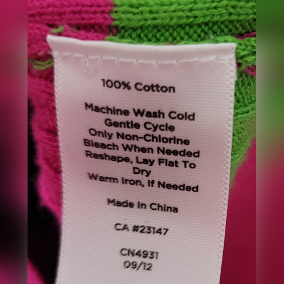 Talbots Petites Pink and Green Button up Long Sleeve Cotton Striped Sweater LP - Picture 4 of 7